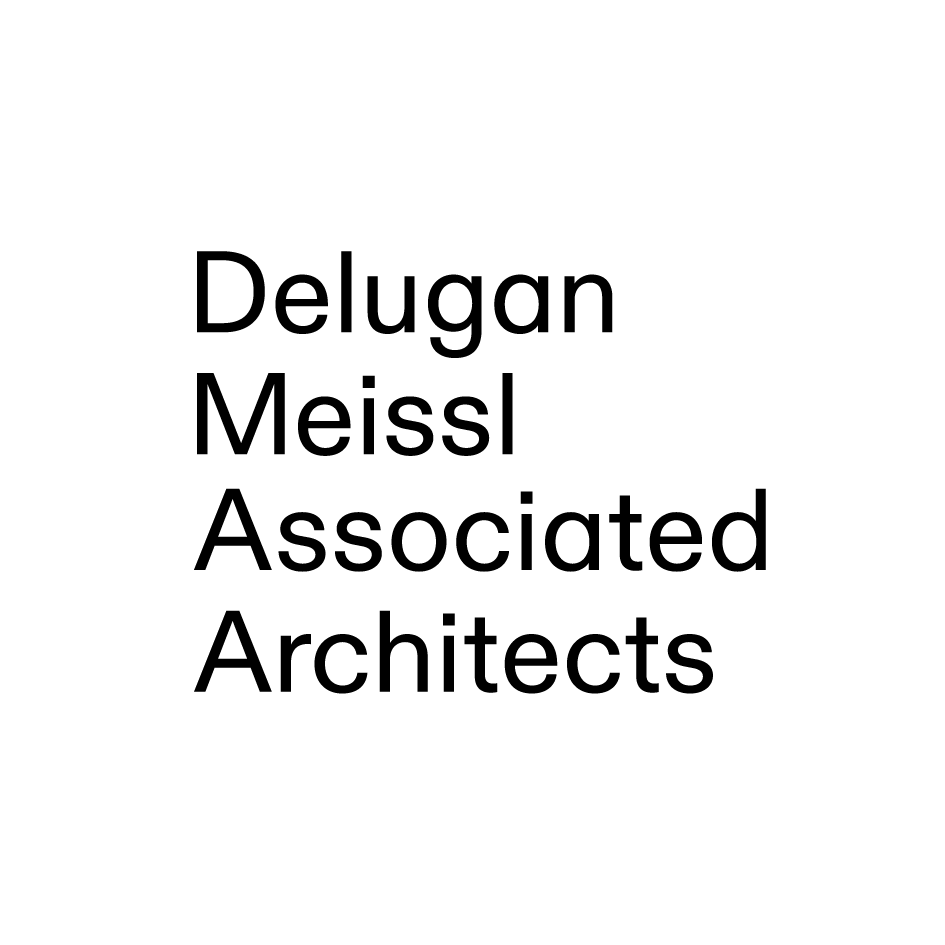 Large black text blocks spell Deugan Meissl Associated Architects on a white background.