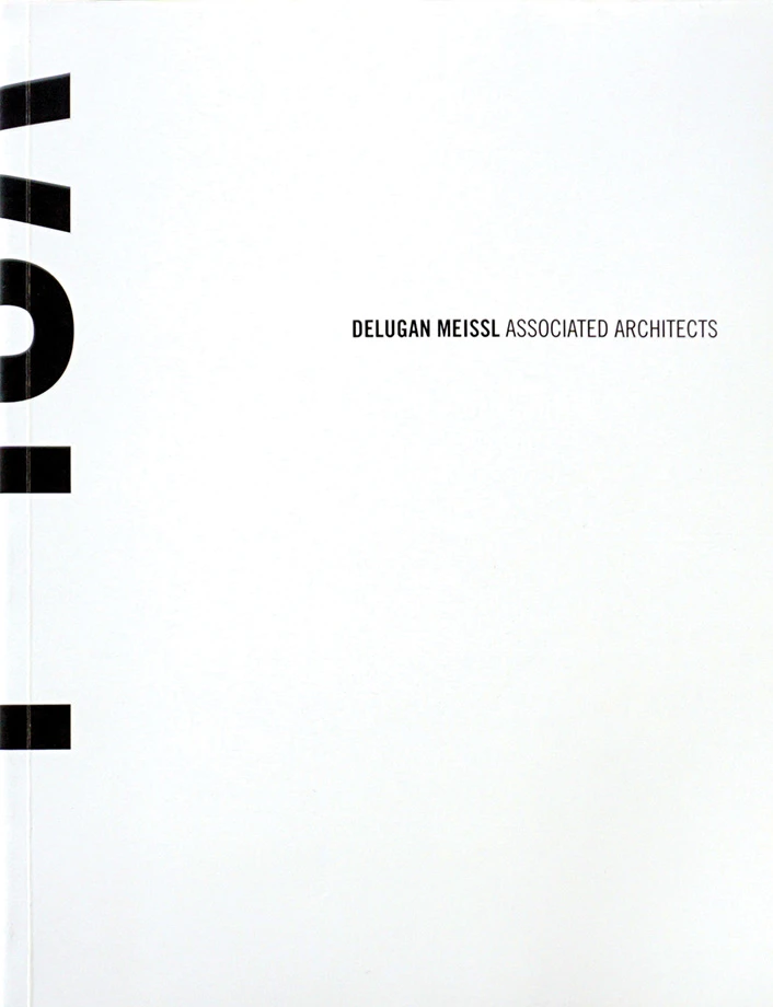 White page with the text 'Delugan Meissl Associated Architects' and black binding marks along the left edge.