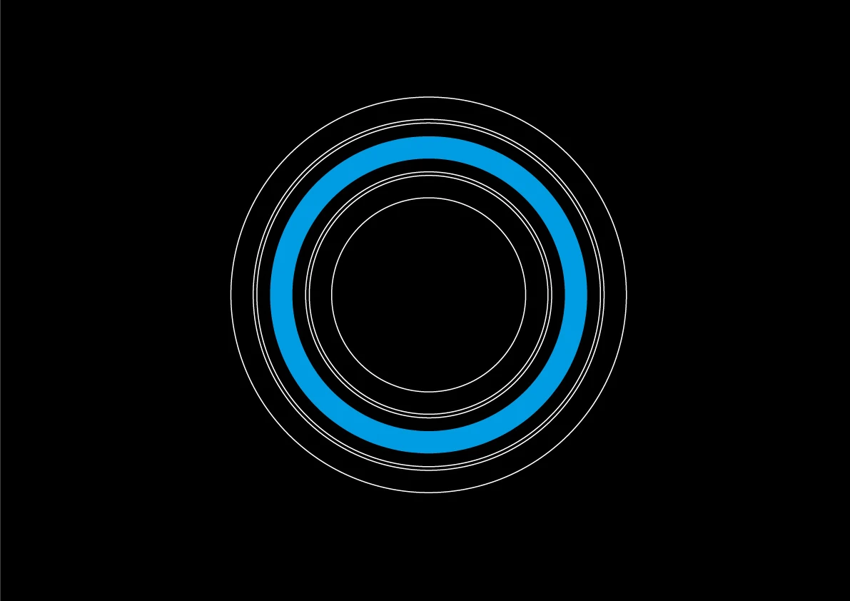 Blue concentric circular ring set with white rings around it on a black background.