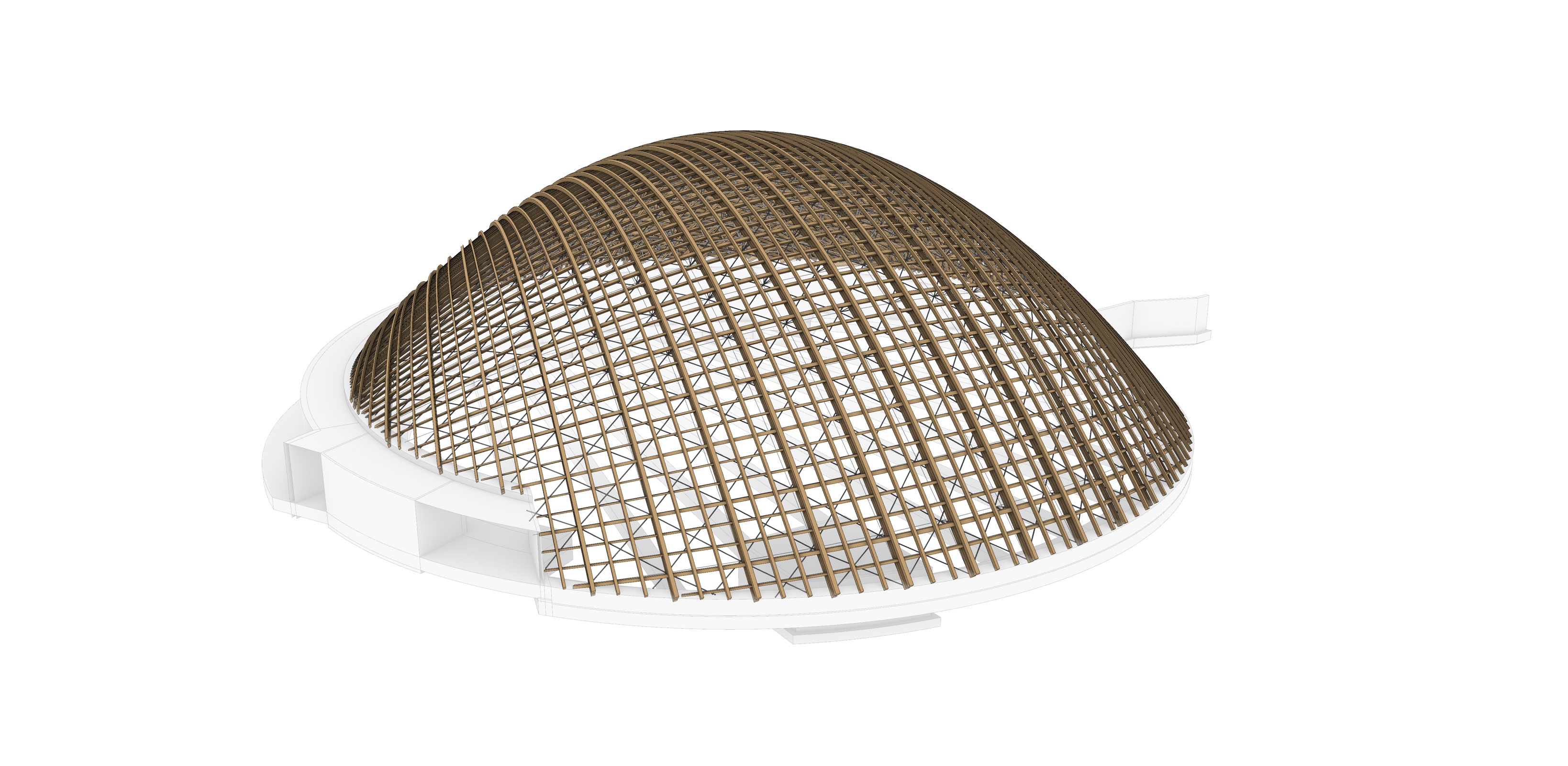 Brown metal lattice dome atop a white circular base.