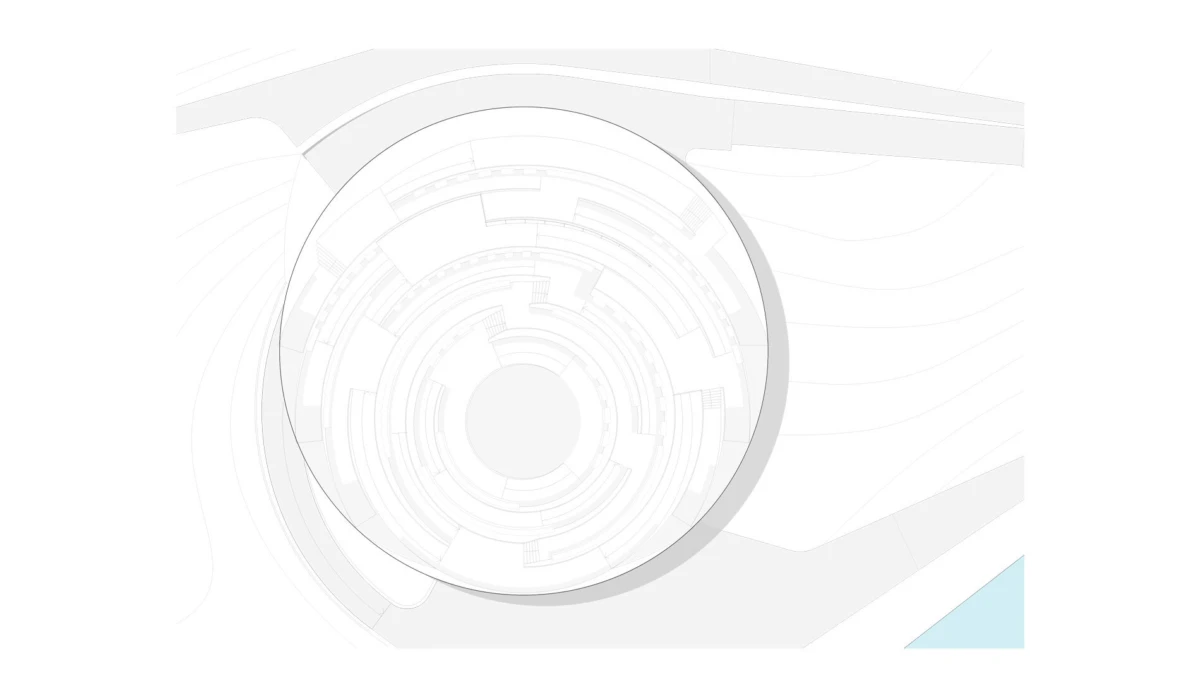 Top-down view of a circular, concentric architectural structure diagram on a pale white background.