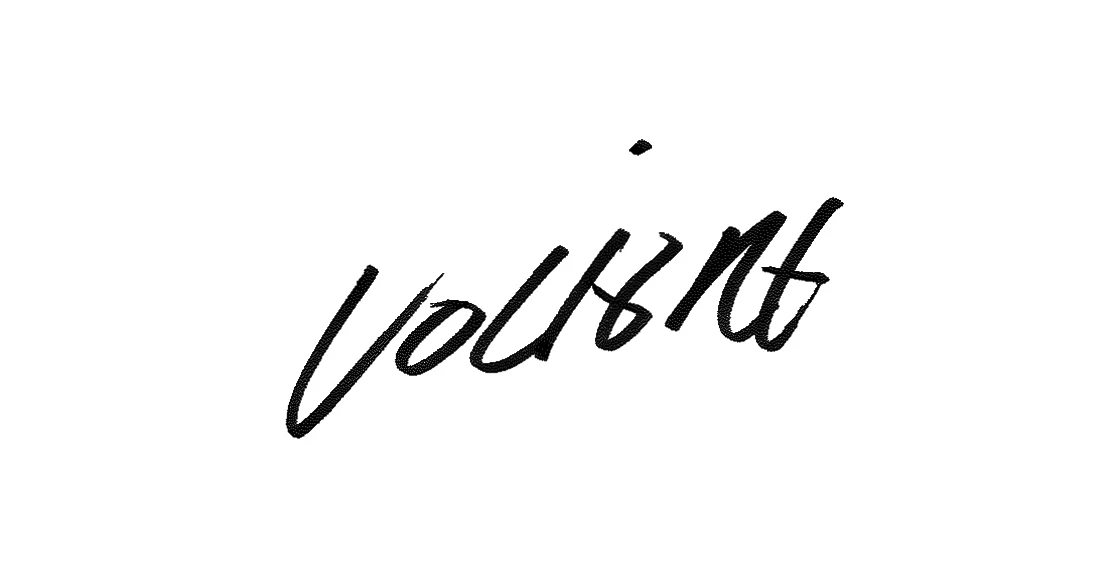 Black cursive word Voliere on white background