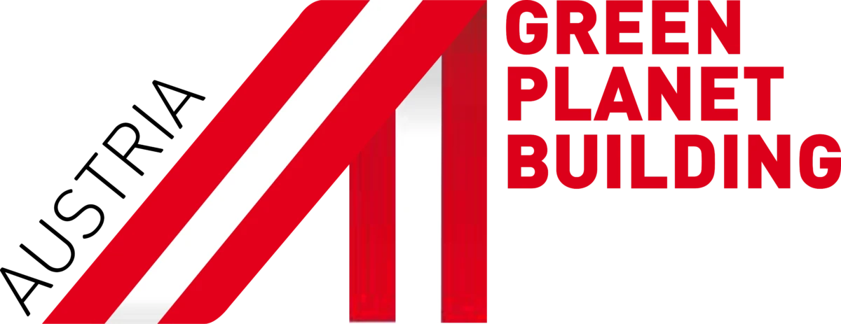 Logo for Green Planet Building with red diagonal stripe motif and bold text GREEN PLANET BUILDING on a black background.