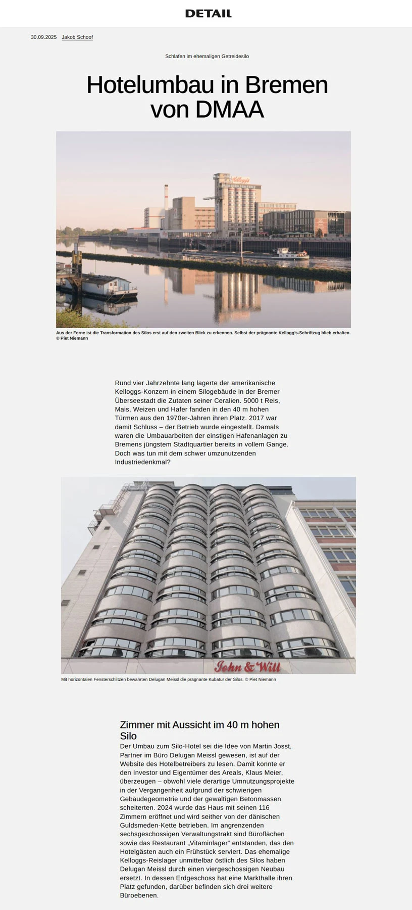 Architectural photos showing Bremen riverfront industrial complex and a curved glass high-rise.