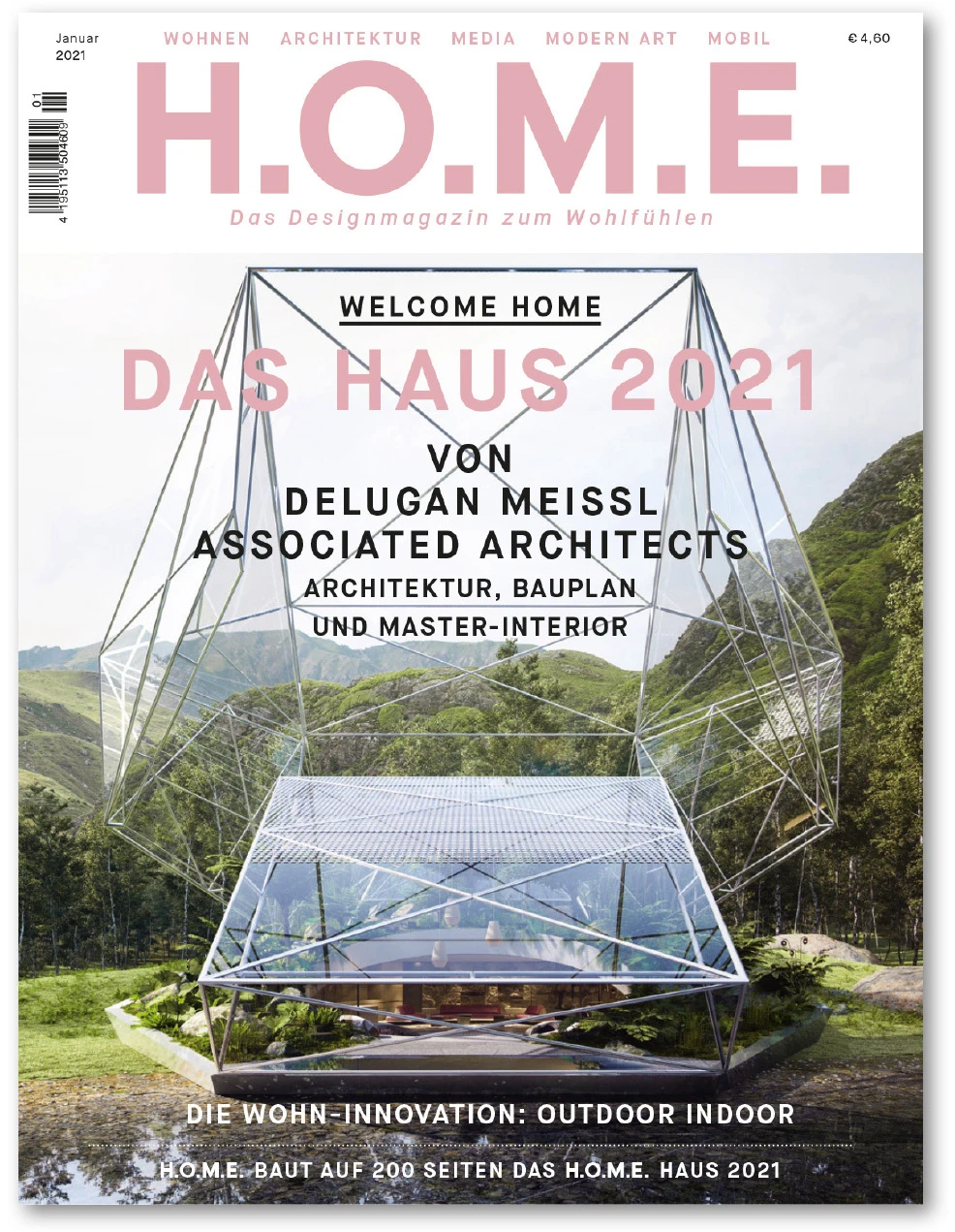 Geodesic glass house with a steel lattice frame on a hillside amid lush mountains.