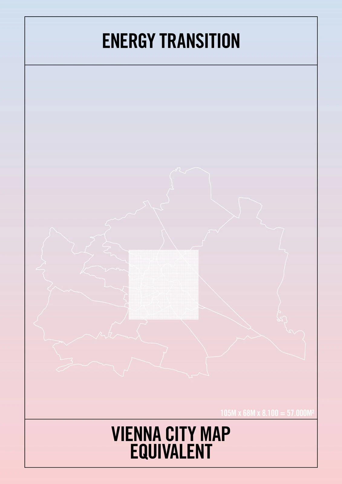 Gradient blue-to-pink background with Vienna city map outline and central square; ENERGY TRANSITION; VIENNA CITY MAP EQUIVALENT