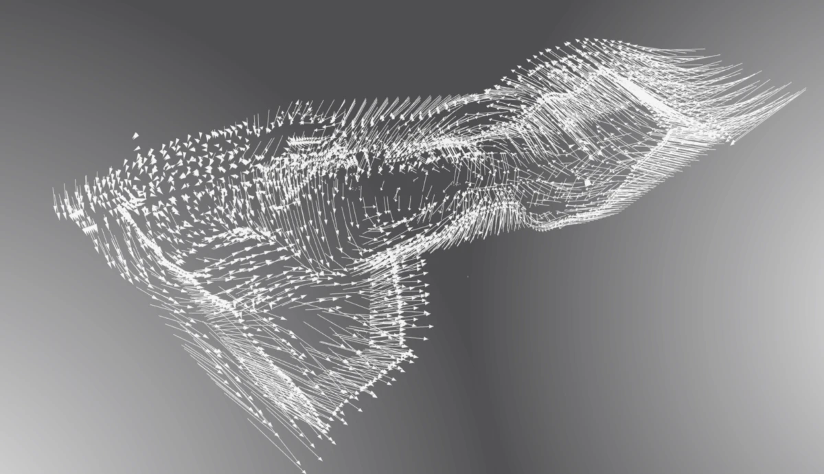 Abstract outstretched hand formed from white arrows on a gray gradient background.