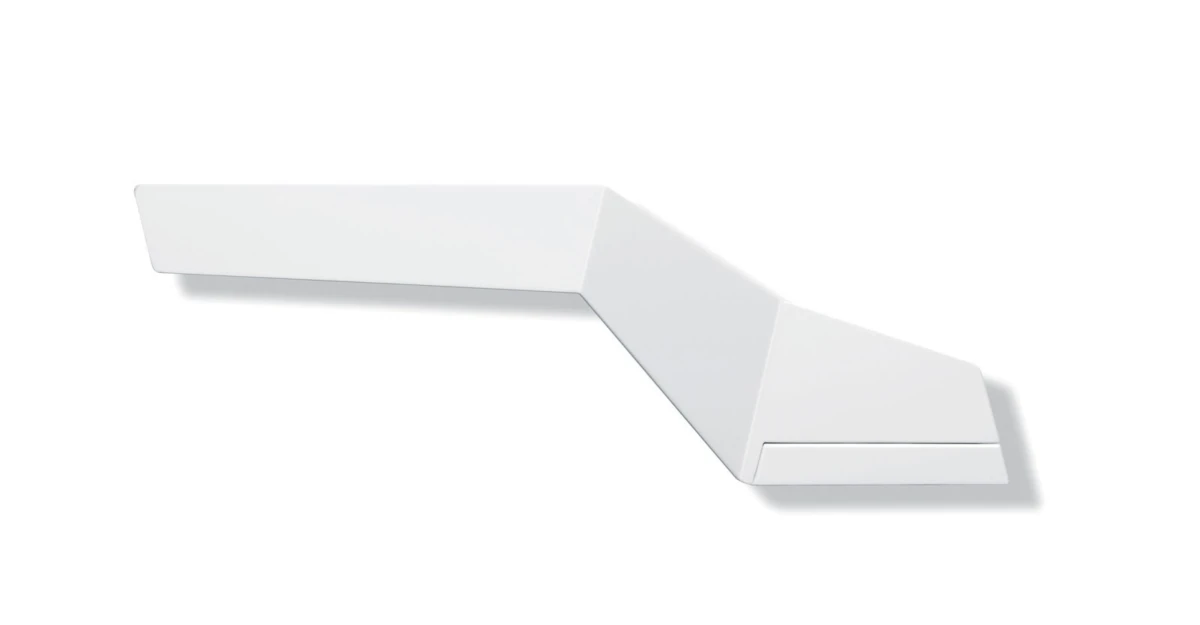 White wall-mounted lamp with two angular, folded panels forming a zigzag profile.